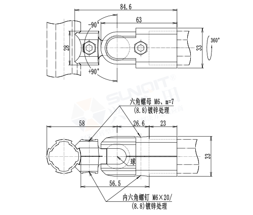 180°外接旋轉接頭尺寸圖