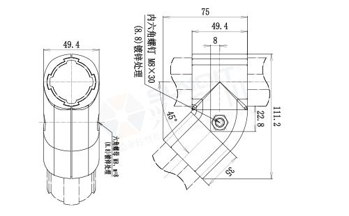 外抱45°接頭尺寸圖