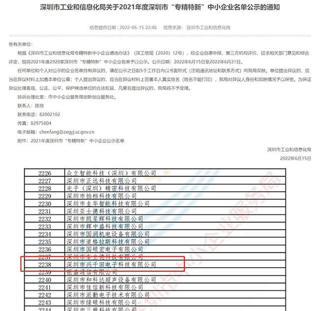 熱烈祝賀興千田集團入選深圳市＂專精特新”企業